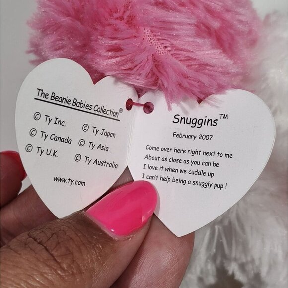 Ty Beanie Babies Collection Snuggins Plush Dog Stuffed Animal Toy Pink 4" x 5" - Picture 6 of 10